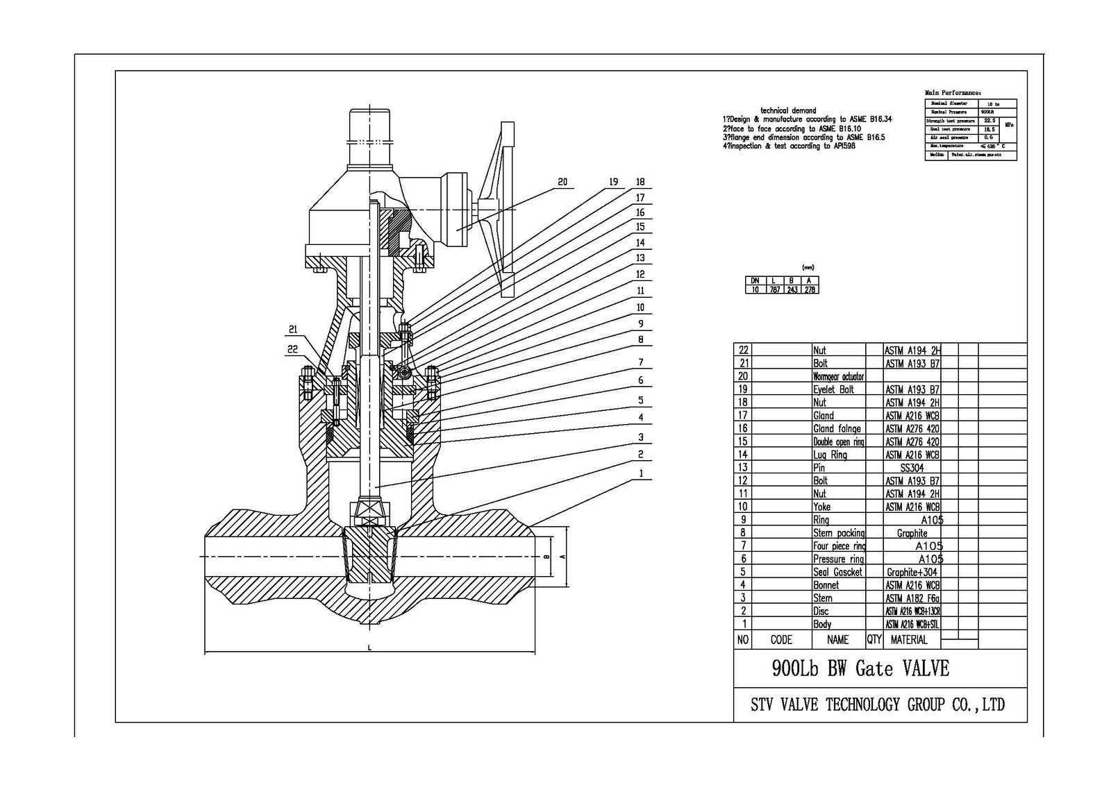 Drawing for Pressure Seal Gate Valve